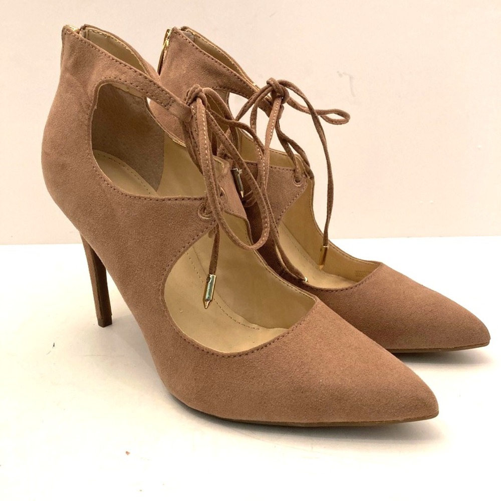 Marc Fisher Neetsa‎ Beige Lace Front Fabric Stiletto Pumps Heels Women's 8.5M